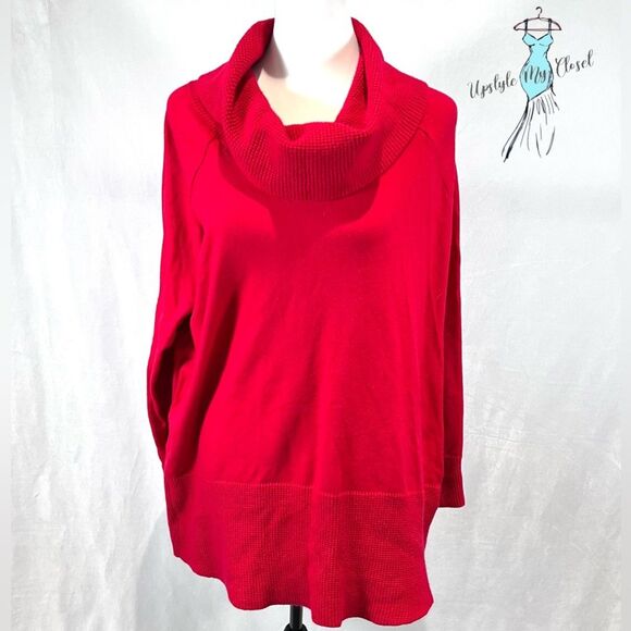 Cyrus red cowl neck brushed and waffle knit mixed sweater top size 2X - Picture 3 of 9